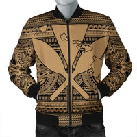 Hawaiian Kanaka Polynesian Tribal Bomber Jacket Reggae Color Gold AH Black Unisex - Polynesian Pride