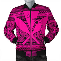 Hawaiian Kanaka Polynesian Tribal Bomber Jacket Reggae Color Pink AH Black Unisex - Polynesian Pride