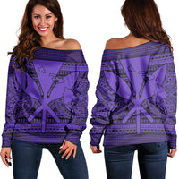 Hawaiian Kanaka Polynesian Tribal Women's Off Shoulder Sweater Reggae Color Purple AH Black - Polynesian Pride