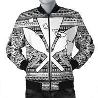 Hawaiian Kanaka Polynesian Tribal Bomber Jacket Reggae Color White AH Black Unisex - Polynesian Pride