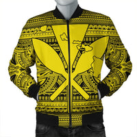 Hawaiian Kanaka Polynesian Tribal Bomber Jacket Reggae Color Yellow AH Black Unisex - Polynesian Pride