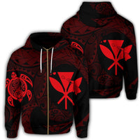 Hawaiian Kanaka Turtle Polynesian Zip Hoodie Red Unisex Art - Polynesian Pride