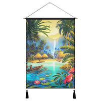 Hawaiian Living In Aboriginal Village Hanging Poster - AH Hanging Poster Cotton And Linen - Polynesian Pride