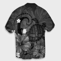 Hawaiian Map Big Turtle Hibiscus Plumeria Tribal Polynesian Hawaiian Shirt - Gray - AH - Polynesian Pride