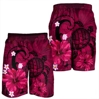 Hawaiian Map Big Turtle Hibiscus Plumeria Tribal Polynesian Men's Shorts - Pink - AH - Polynesian Pride