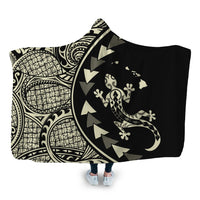 Hawaiian Map Gecko Tattoo Kakau Polynesian Hooded Blanket Beige AH Hooded Blanket White - Polynesian Pride