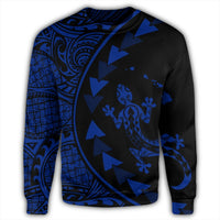 Hawaiian Map Gecko Tattoo Kakau Polynesian Sweatshirt Blue AH - Polynesian Pride