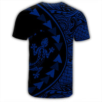 Hawaiian Map Gecko Tattoo Kakau Polynesian T Shirt Blue - Polynesian Pride