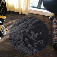 Hawaiian Map Gecko Tattoo Kakau Polynesian Round Carpet Gray AH - Polynesian Pride