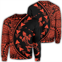 Hawaiian Map Gecko Tattoo Kakau Polynesian Sweatshirt Orange AH Unisex Black - Polynesian Pride