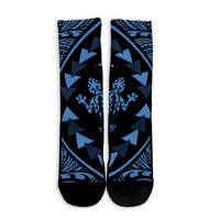 Hawaiian Map Gecko Tattoo Kakau Polynesian Crew Socks Pastel Blue AH - Polynesian Pride