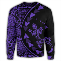 Hawaiian Map Gecko Tattoo Kakau Polynesian Sweatshirt Purple AH - Polynesian Pride