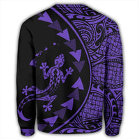 Hawaiian Map Gecko Tattoo Kakau Polynesian Sweatshirt Purple AH - Polynesian Pride