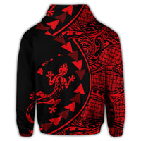 Hawaiian Map Gecko Tattoo Kakau Polynesian Hoodie Red - Polynesian Pride