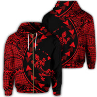 Hawaiian Map Gecko Tattoo Kakau Polynesian Zip Hoodie Red Unisex Art - Polynesian Pride