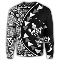 Hawaiian Map Gecko Tattoo Kakau Polynesian Sweatshirt White AH - Polynesian Pride