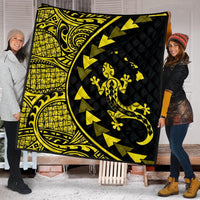 Hawaiian Map Gecko Tattoo Kakau Polynesian Premium Quilts Yellow AH - Polynesian Pride