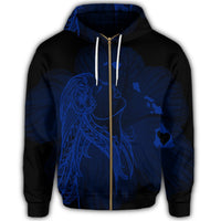 Hawaiian Map Heart Hula Girl Hibiscus Blue Polynesian Zip Hoodie - Polynesian Pride