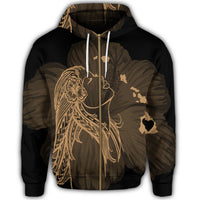 Hawaiian Map Heart Hula Girl Hibiscus Gold Polynesian Zip Hoodie - Polynesian Pride