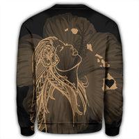 Hawaiian Map Heart Hula Girl Hibiscus Gold Polynesian Sweatshirt - AH - Polynesian Pride