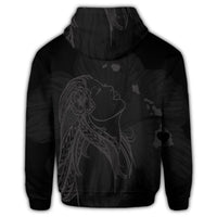 Hawaiian Map Heart Hula Girl Hibiscus Gray Polynesian Zip Hoodie - Polynesian Pride