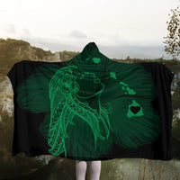 Hawaiian Map Heart Hula Girl Hibiscus Green Polynesian Hooded Blanket - AH - Polynesian Pride