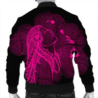 Hawaiian Map Heart Hula Girl Hibiscus Pink Polynesian Bomber Jacket - AH - Polynesian Pride