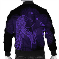 Hawaiian Map Heart Hula Girl Hibiscus Purple Polynesian Bomber Jacket - AH - Polynesian Pride