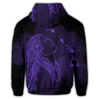 Hawaiian Map Heart Hula Girl Hibiscus Purple Polynesian Zip Hoodie - Polynesian Pride