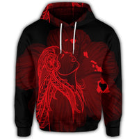 Hawaiian Map Heart Hula Girl Hibiscus Red Polynesian Hoodie - Polynesian Pride