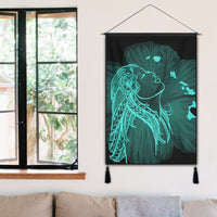 Hawaiian Map Heart Hula Girl Hibiscus Turquoise Polynesian Hanging Poster - AH - Polynesian Pride