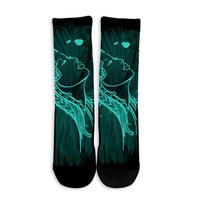 Hawaiian Map Heart Hula Girl Hibiscus Turquoise Polynesian Crew Socks - AH - Polynesian Pride