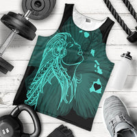 Hawaiian Map Heart Hula Girl Hibiscus Turquoise Polynesian Tank Top - AH - Polynesian Pride
