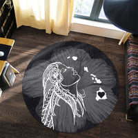 Hawaiian Map Heart Hula Girl Hibiscus White Polynesian Round Carpet - AH - Polynesian Pride