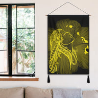 Hawaiian Map Heart Hula Girl Hibiscus Yellow Polynesian Hanging Poster - AH - Polynesian Pride