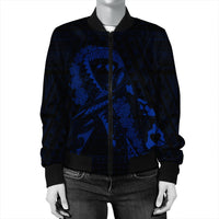 Hawaiian Map Heart Ribbon Cancer Hibiscus Blue Polynesian Bomber Jacket - AH - Polynesian Pride