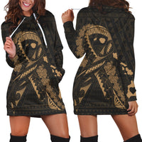 Hawaiian Map Heart Ribbon Cancer Hibiscus Gold Polynesian Hoodie Dress - AH Black - Polynesian Pride