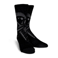 Hawaiian Map Heart Ribbon Cancer Hibiscus Gray Polynesian Crew Socks - AH - Polynesian Pride