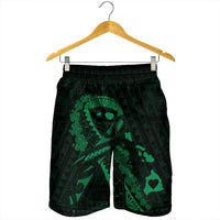 Hawaiian Map Heart Ribbon Cancer Hibiscus Green Polynesian Men's Shorts - AH - Polynesian Pride