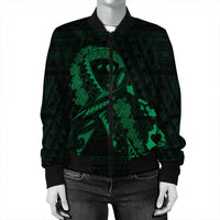 Hawaiian Map Heart Ribbon Cancer Hibiscus Green Polynesian Bomber Jacket - AH - Polynesian Pride