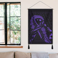 Hawaiian Map Heart Ribbon Cancer Hibiscus Purple Polynesian Hanging Poster - AH - Polynesian Pride
