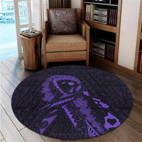 Hawaiian Map Heart Ribbon Cancer Hibiscus Purple Polynesian Round Carpet - AH - Polynesian Pride