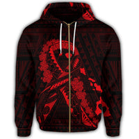 Hawaiian Map Heart Ribbon Cancer Hibiscus Red Polynesian Zip Hoodie - Polynesian Pride