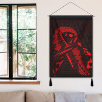 Hawaiian Map Heart Ribbon Cancer Hibiscus Red Polynesian Hanging Poster - AH - Polynesian Pride