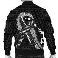 Hawaiian Map Heart Ribbon Cancer Hibiscus White Polynesian Bomber Jacket - AH - Polynesian Pride