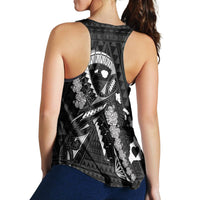 Hawaiian Map Heart Ribbon Cancer Hibiscus White Polynesian Racerback Tank - AH - Polynesian Pride