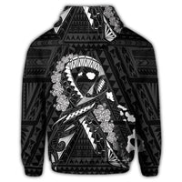 Hawaiian Map Heart Ribbon Cancer Hibiscus White Polynesian Zip Hoodie - Polynesian Pride