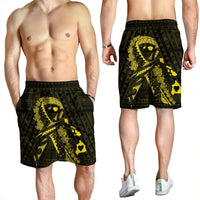 Hawaiian Map Heart Ribbon Cancer Hibiscus Yellow Polynesian Men's Shorts - AH - Polynesian Pride
