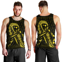 Hawaiian Map Heart Ribbon Cancer Hibiscus Yellow Polynesian Tank Top - AH - Polynesian Pride