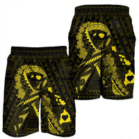 Hawaiian Map Heart Ribbon Cancer Hibiscus Yellow Polynesian Men's Shorts - AH - Polynesian Pride